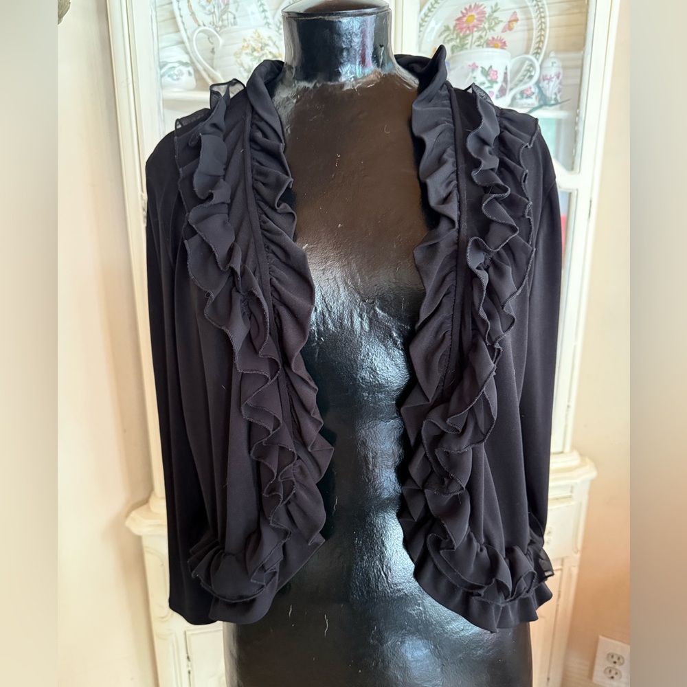 Glamour Black Ruffled Shrug Cardigan Size Medium